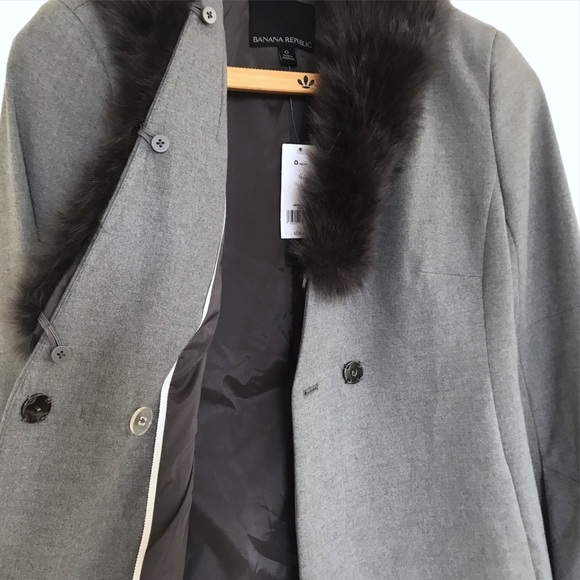 NWT Banana Republic Gray Fur Collar Bell Sleeves Chic Blazer Jacket Women's sz 0 - Picture 6 of 13